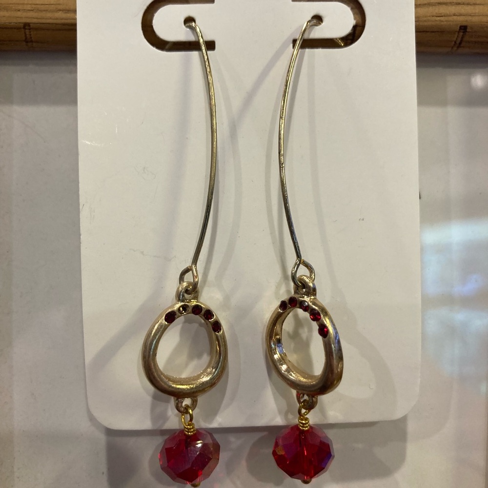 Chic Gold and Red Dangle Earrings